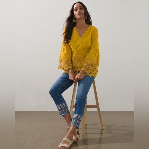 SOLD Chico's Mustard Lace Detail Blouse - Picture 4 of 10